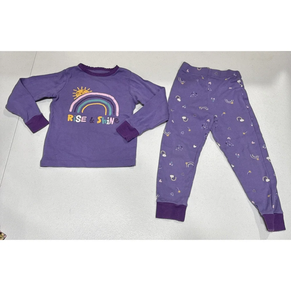 Girls Clothes Size 4 Disney Print Pajama Set, Rise & Shine Pjs Set, Green Pj Top